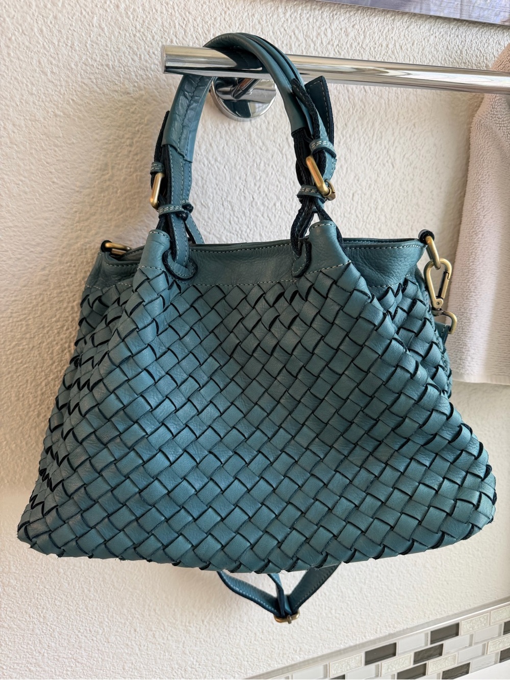 Roberta Firenze Woven Leather Tote Bag in Teal